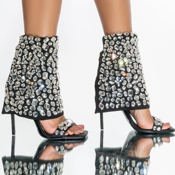 Callie Lives Shoes - Xena Bet on Black: Diamond Rhinestone Draped Stiletto Sandal Size 6